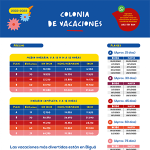 horarios de la colonia de vacaciones